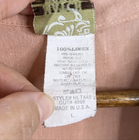 Match Point USA Linen Tunic Top Large Peach Asymmetrical Button Lagenlook - Picture 8 of 11